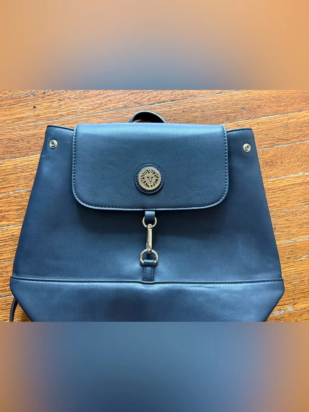 Anne Klein Black Women’s Faux Leather Backpack with Gold Hardware